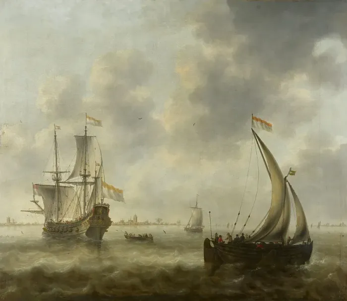 Framed Print : View of Ships on a River. Creator: Jacob Bellevois Framed Print : View of Ships on a River. Creator: Jacob Bellevois