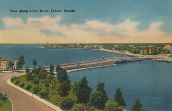 Framed Print : View along Shore Drive, Tampa, Florida. c1940s Framed Print : View along Shore Drive, Tampa, Florida. c1940s