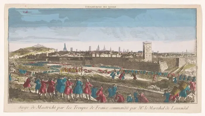 Framed Print : View of the siege of Maastricht by the French in 1748, 1748-1799. Creator: Anon Framed Print : View of the siege of Maastricht by the French in 1748, 1748-1799. Creator: Anon