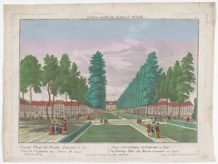 Framed Print : View of the Slot, congregational housing and the Moravian Church in Zeist, 1742-1801. Creator: Anon Framed Print : View of the Slot, congregational housing and the Moravian Church in Zeist, 1742-1801. Creator: Anon