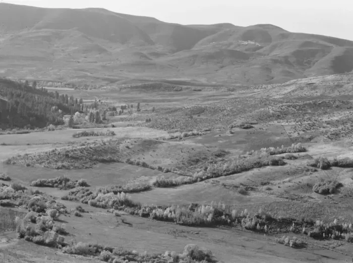 Framed Print : View of small valley, dry farming, Gem County, Idaho, 1939. Creator: Dorothea Lange Framed Print : View of small valley, dry farming, Gem County, Idaho, 1939. Creator: Dorothea Lange