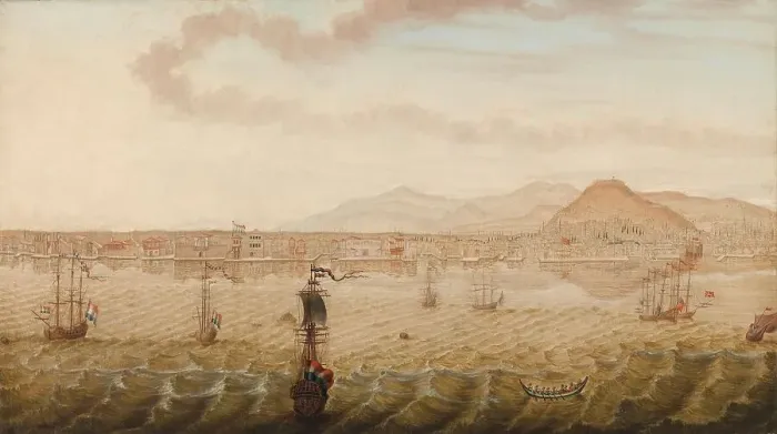 Framed Print : View of Smyrna (Izmir), 1779. Creator: N. Knop Framed Print : View of Smyrna (Izmir), 1779. Creator: N. Knop