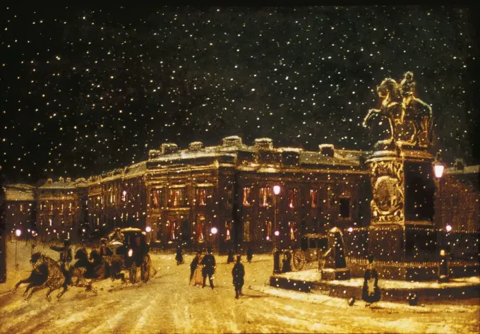 Framed Print : View of snow falling at Charing Cross at night, c1851 Framed Print : View of snow falling at Charing Cross at night, c1851