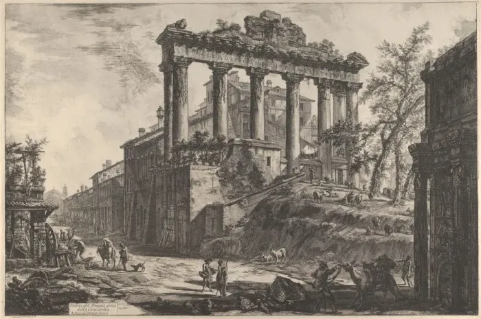 Framed Print : View of the so-called Temple of Concord with the Temple of Saturn... 1760-78 Framed Print : View of the so-called Temple of Concord with the Temple of Saturn... 1760-78