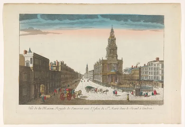 Framed Print : View of Somerset House and Saint Mary-le-Strand Church in London, 1745-1775. Creator: Unknown Framed Print : View of Somerset House and Saint Mary-le-Strand Church in London, 1745-1775. Creator: Unknown
