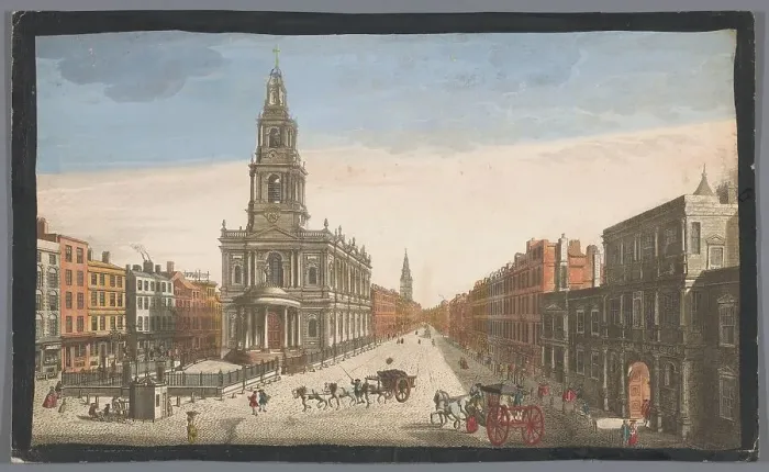 Framed Print : View of Somerset House and Saint Mary-le-Strand Church in London, 1753. Creator: Thomas Bowles Framed Print : View of Somerset House and Saint Mary-le-Strand Church in London, 1753. Creator: Thomas Bowles