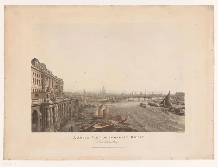 Framed Print : View of Somerset House and the Thames from the south, 1817. Creator: Joseph Constantine Stadler Framed Print : View of Somerset House and the Thames from the south, 1817. Creator: Joseph Constantine Stadler