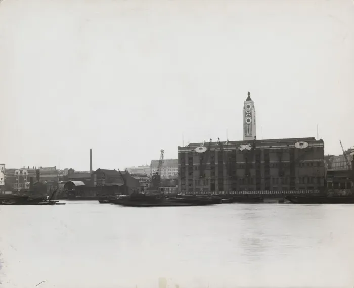 Framed Print : View of the South Bank between Blackfriars and Waterloo showing the Oxo Tower, London, 1935 Framed Print : View of the South Bank between Blackfriars and Waterloo showing the Oxo Tower, London, 1935