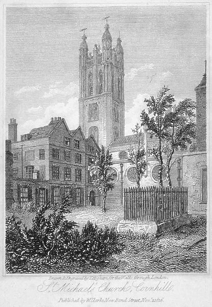 View from the south of Church of St Michael, Cornhill, City of London, 1816. Artist