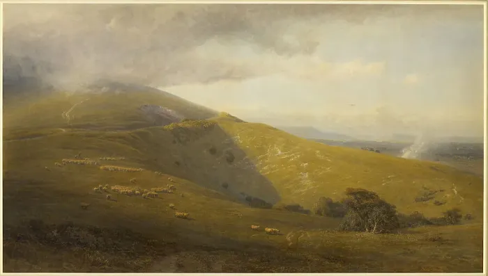Framed Print : A View on the South Downs, 1871. Creator: Henry George Hine Framed Print : A View on the South Downs, 1871. Creator: Henry George Hine