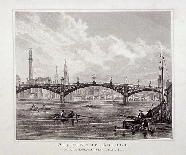 View of Southwark Bridge with boats on the Thames, 1819
