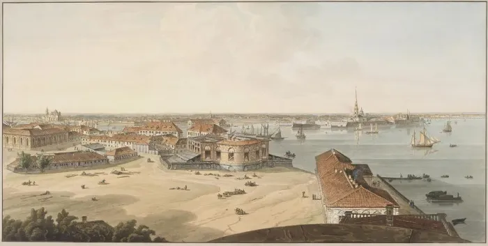 Framed Print : View to the Spit of Vasilyevsky Island and Peter and Paul Fortress, Between 1802 and 1805. Artist: Atkinson, John Augustus (1775-1831) Framed Print : View to the Spit of Vasilyevsky Island and Peter and Paul Fortress, Between 1802 and 1805. Artist: Atkinson, John Augustus (1775-1831)