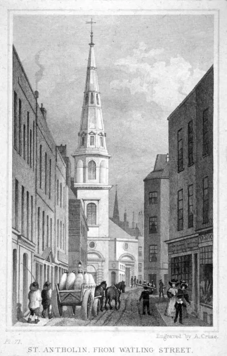 Framed Print : View of St Antholin from Watling Street, City of London, c1830. Artist Framed Print : View of St Antholin from Watling Street, City of London, c1830. Artist