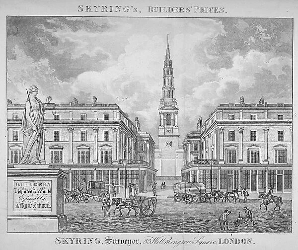 View of St Brides Church, Fleet Street, through St Bride Avenue, City of London, 1830