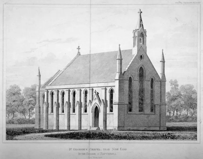 Framed Print : View of St Georges Chapel, Battersea, London, 1828 Framed Print : View of St Georges Chapel, Battersea, London, 1828