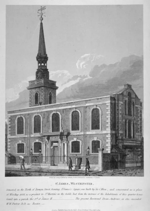 Framed Print : View of St Jamess Church, Piccadilly from Jermyn Street, London, 1814 Framed Print : View of St Jamess Church, Piccadilly from Jermyn Street, London, 1814