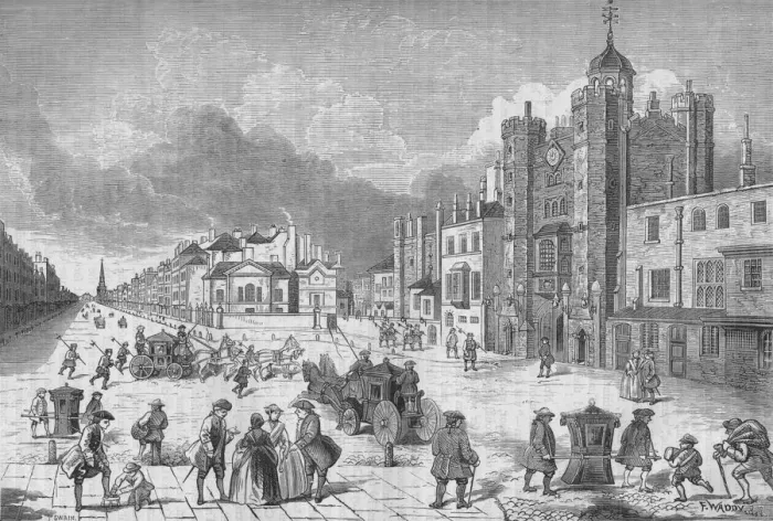 Framed Print : View of St Jamess Palace, Westminster, London, at the time of Queen Anne, c1710 (1878) Framed Print : View of St Jamess Palace, Westminster, London, at the time of Queen Anne, c1710 (1878)