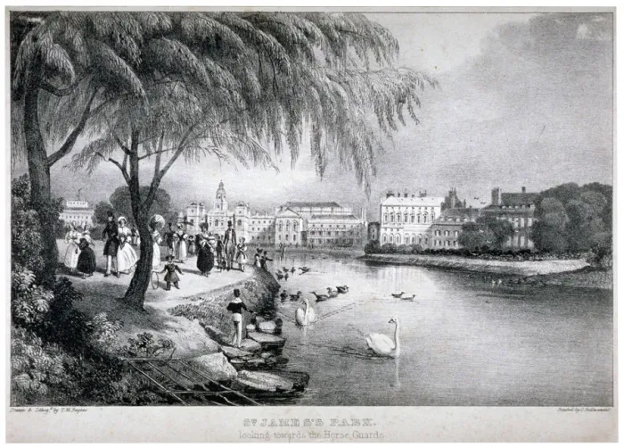 Framed Print : View of St Jamess Park and Buckingham Palace, Westminster, London, c1830 Framed Print : View of St Jamess Park and Buckingham Palace, Westminster, London, c1830