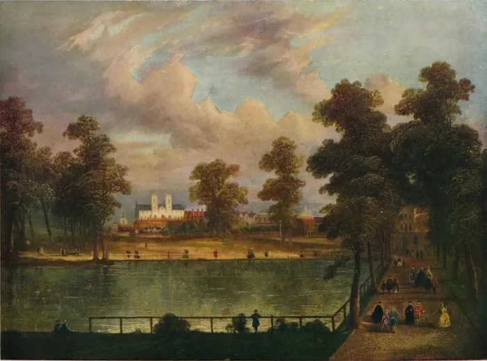 Framed Print : View in St. Jamess Park Showing Rosamonds Pond, 1840, (1909). Artist: William Hogarth Framed Print : View in St. Jamess Park Showing Rosamonds Pond, 1840, (1909). Artist: William Hogarth