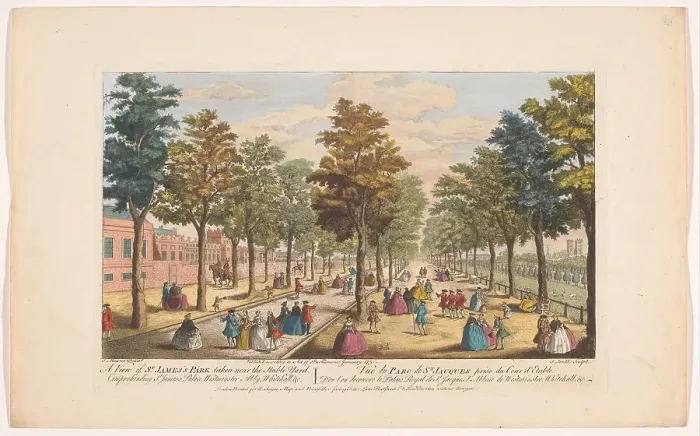 Framed Print : A view of St. James's Park, taken near the stable yard, London, 1751. Creator: James Smith Framed Print : A view of St. James's Park, taken near the stable yard, London, 1751. Creator: James Smith