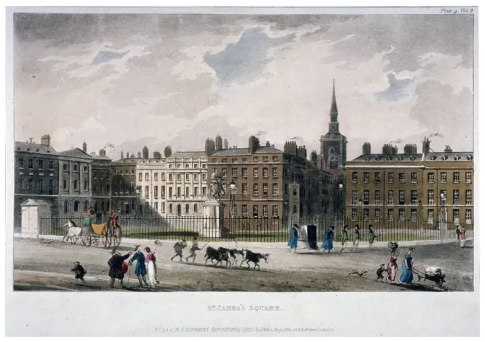 Framed Print : View of St Jamess Square from the south-east corner, London, 1812 Framed Print : View of St Jamess Square from the south-east corner, London, 1812
