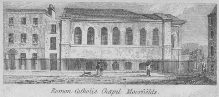 Framed Print : Side view of St Marys Roman Catholic Church, Moorfields, City of London, 1825. Artist Framed Print : Side view of St Marys Roman Catholic Church, Moorfields, City of London, 1825. Artist