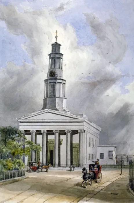 Framed Print : View of St Pancras New Church with carriages on Euston Road, London, 1855. Artist Framed Print : View of St Pancras New Church with carriages on Euston Road, London, 1855. Artist
