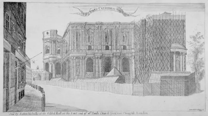 Framed Print : View of St Pauls Cathedral under construction, City of London, 1685 (c1853). Artist Framed Print : View of St Pauls Cathedral under construction, City of London, 1685 (c1853). Artist