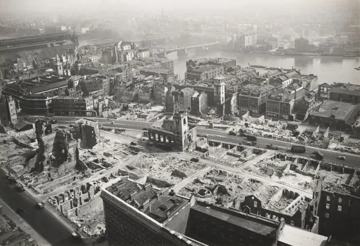 Framed Print : View from St Pauls Cathedral towards Southwark Bridge, London, World War II, 1942 Framed Print : View from St Pauls Cathedral towards Southwark Bridge, London, World War II, 1942