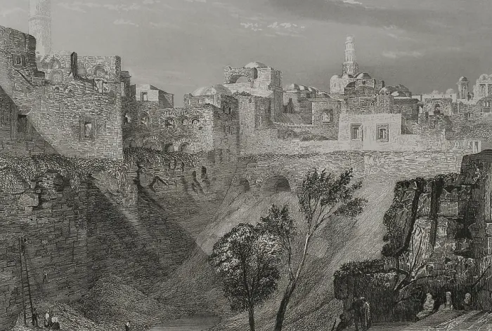 Framed Print : View from St Stephen's Gate, traditionally known as the Pool of Bethesda, Jerusalem. 1840 Framed Print : View from St Stephen's Gate, traditionally known as the Pool of Bethesda, Jerusalem. 1840