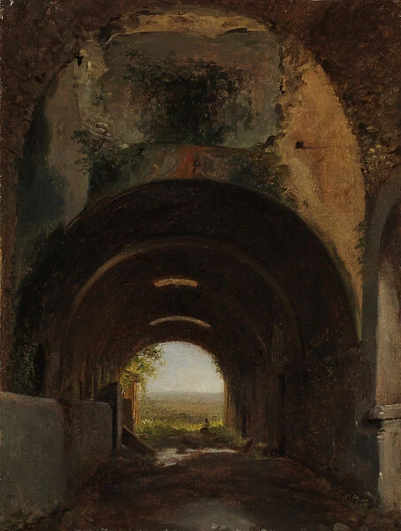 View in the Stables of the Villa of Maecenas, Tivoli, ca. 1805-10. Creator: Francois-Marius Granet
