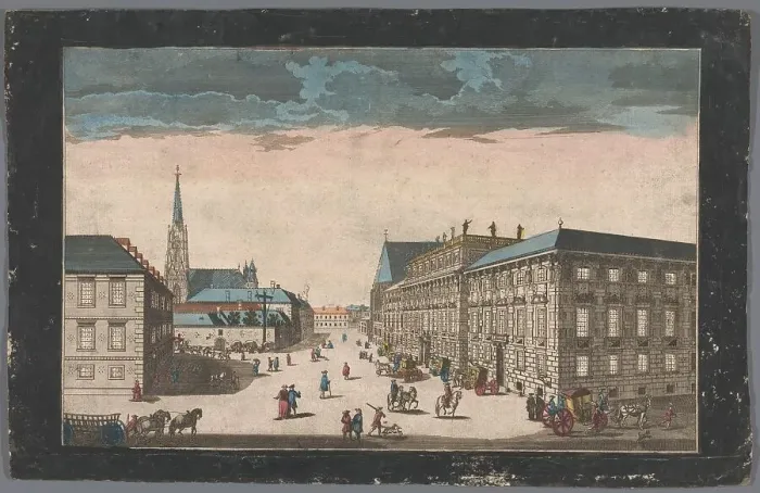 Framed Print : View of the Stadtpalais Liechtenstein on a square in Vienna, 1700-1799. Creator: Anon Framed Print : View of the Stadtpalais Liechtenstein on a square in Vienna, 1700-1799. Creator: Anon
