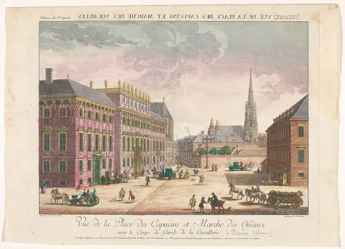 Framed Print : View of the Stadtpalais Liechtenstein on a square in Vienna, 1755-1779. Creator: Johann Sigrist Framed Print : View of the Stadtpalais Liechtenstein on a square in Vienna, 1755-1779. Creator: Johann Sigrist