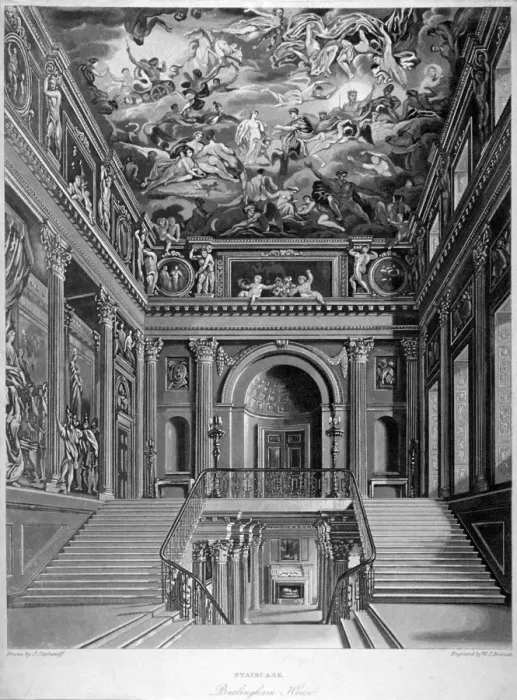Framed Print : View of a staircase in Buckingham House, Westminster, London, 1819 Framed Print : View of a staircase in Buckingham House, Westminster, London, 1819
