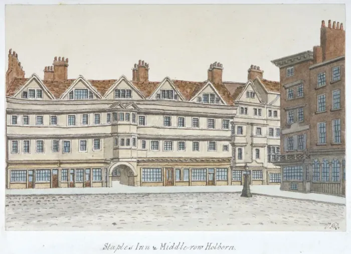 Framed Print : View of Staple Inn and the buildings of Middle Row in the centre of Holborn, London, 1850 Framed Print : View of Staple Inn and the buildings of Middle Row in the centre of Holborn, London, 1850