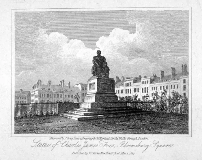 Framed Print : View of the statue of Charles James Fox in Bloomsbury Square, Bloomsbury, London, 1817 Framed Print : View of the statue of Charles James Fox in Bloomsbury Square, Bloomsbury, London, 1817