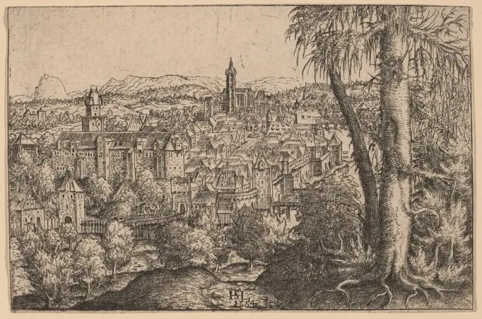 Framed Print : View of Steyr on Enns, 1554. Creator: Hans Sebald Lautensack Framed Print : View of Steyr on Enns, 1554. Creator: Hans Sebald Lautensack
