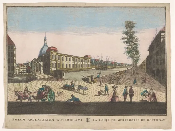 Framed Print : View of the Stock Exchange in Rotterdam, 1736-1799. Creator: Remondini family Framed Print : View of the Stock Exchange in Rotterdam, 1736-1799. Creator: Remondini family