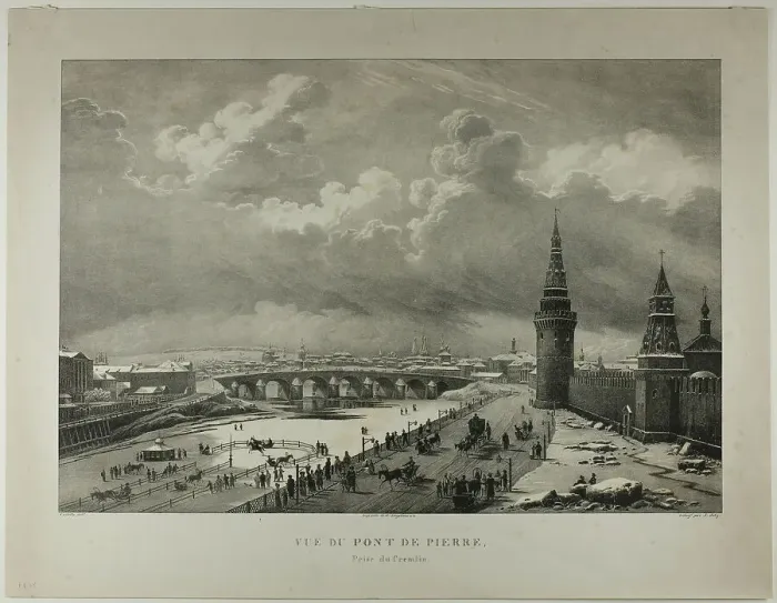 Framed Print : View of the Stone Bridge from the Kremlin, 1833. Creator: Alexis Victor Joly Framed Print : View of the Stone Bridge from the Kremlin, 1833. Creator: Alexis Victor Joly