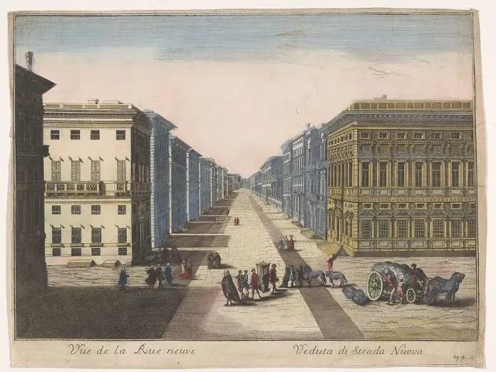 Framed Print : View of the Strada Nuova in Genoa, 1700-1799. Creator: Unknown Framed Print : View of the Strada Nuova in Genoa, 1700-1799. Creator: Unknown