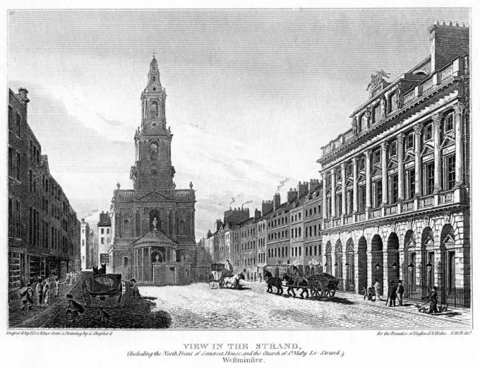 Framed Print : View of the Strand, Westminster, London, 1810. Artist: H le Keux Framed Print : View of the Strand, Westminster, London, 1810. Artist: H le Keux