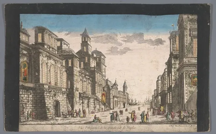 Framed Print : View on a street towards the sea in Naples, 1745-1775. Creator: Anon Framed Print : View on a street towards the sea in Naples, 1745-1775. Creator: Anon