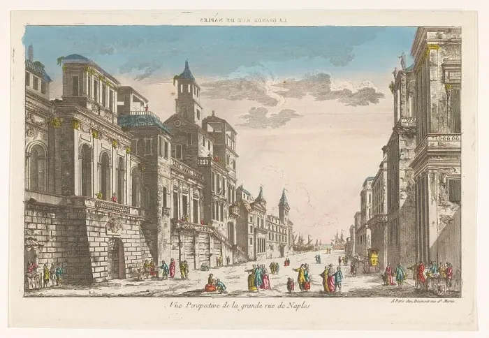 Framed Print : View on a street towards the sea in Naples, 1745-1775. Creator: Anon Framed Print : View on a street towards the sea in Naples, 1745-1775. Creator: Anon