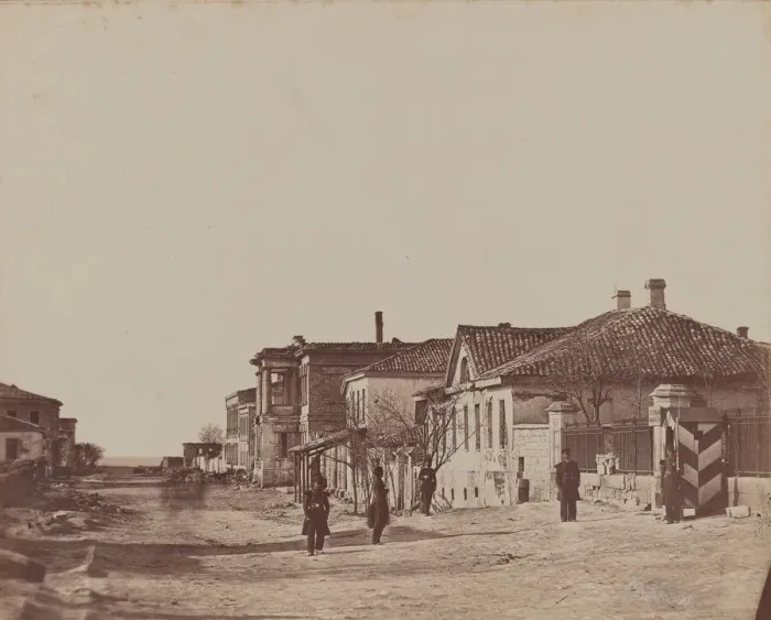 Framed Print : View of Street with Soldiers, 1855-1856. Creator: James Robertson Framed Print : View of Street with Soldiers, 1855-1856. Creator: James Robertson
