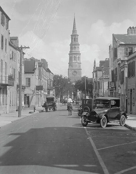View down street to St. Philip's Church, Charleston, South Carolina, between 1920 and 1926. Creator: Arnold Genthe