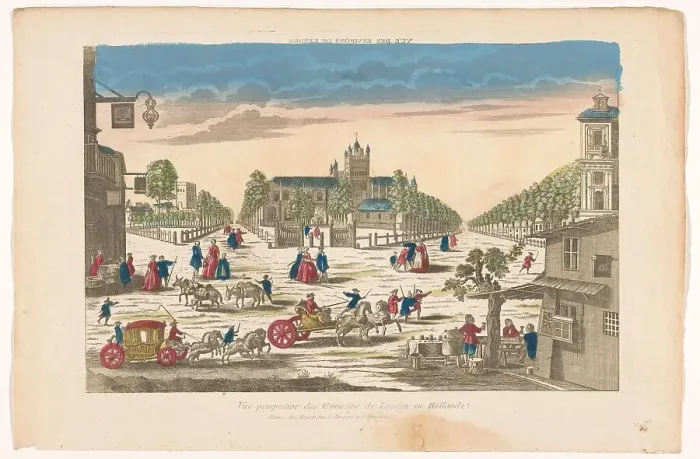 Framed Print : View of streets and a square with a church in the vicinity of the city of Leiden, 1700-1799. Creator: Anon Framed Print : View of streets and a square with a church in the vicinity of the city of Leiden, 1700-1799. Creator: Anon