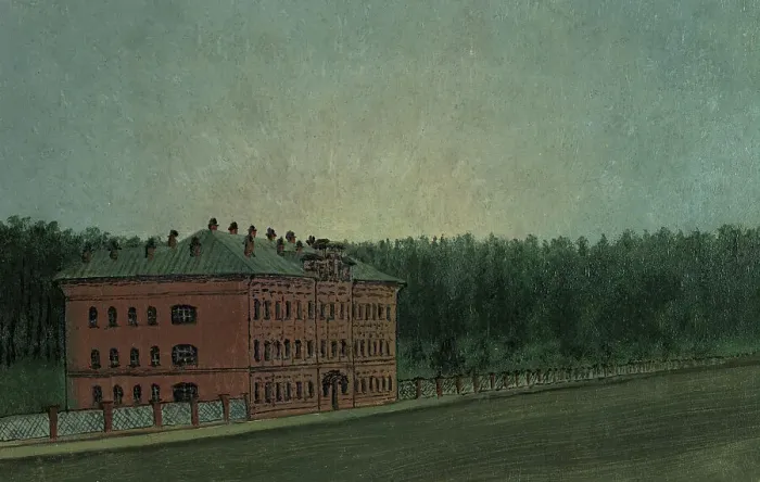 Framed Print : View of the Student Hostel on the Right Corner of the University Grove, Tomsk, 1887. Creator: Pavel Mikhailovich Kosharov Framed Print : View of the Student Hostel on the Right Corner of the University Grove, Tomsk, 1887. Creator: Pavel Mikhailovich Kosharov