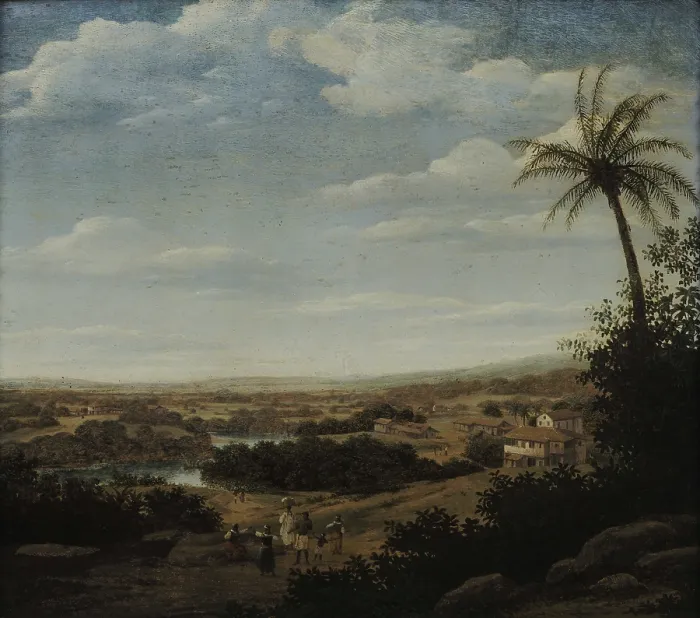 Framed Print : View of a sugar cane mill, 1660s. Creator: Post, Frans Jansz. (1612-1680) Framed Print : View of a sugar cane mill, 1660s. Creator: Post, Frans Jansz. (1612-1680)