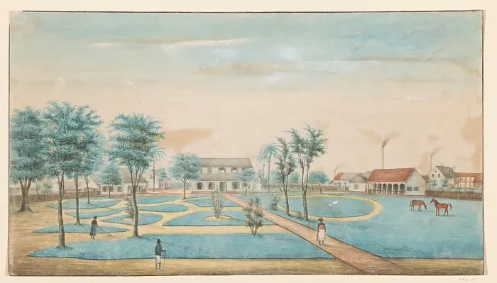 Framed Print : View of the sugar plantation Catharina Sophia, c.1860. Creator: Alexander Ludwich Brockmann Framed Print : View of the sugar plantation Catharina Sophia, c.1860. Creator: Alexander Ludwich Brockmann