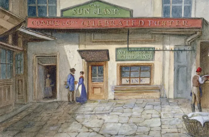 Framed Print : View of the Sun and Last inn in Newgate Market, Paternoster Square, City of London, 1867 Framed Print : View of the Sun and Last inn in Newgate Market, Paternoster Square, City of London, 1867